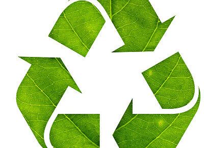 Recycle symbol icon made of green leaf isolated on white background